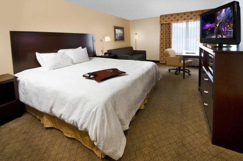 a hotel room with a large bed and a flat screen tv at Hampton Inn Asheboro in Asheboro