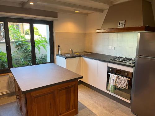 a kitchen with a counter top and a refrigerator at Gîte Familie in Meyenheim