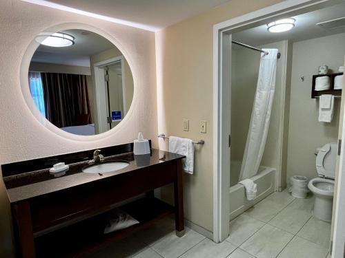 a bathroom with a sink and a mirror at Hampton Inn Columbus/South-Fort Benning in Columbus
