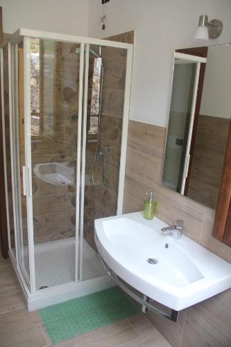 a bathroom with a shower and a white sink at Agriturismo A' Taversa in Levanto