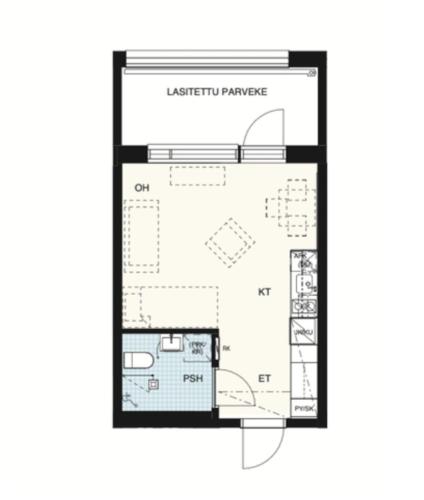 a floor plan of a house at Yksiö Sarvvikissa in Kirkkonummi