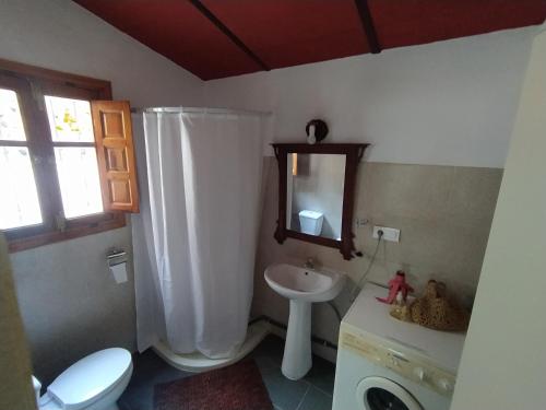 a bathroom with a sink and a toilet and a mirror at IBEROTUGIA COMARCA SIERRA CAZORLA in Peal de Becerro