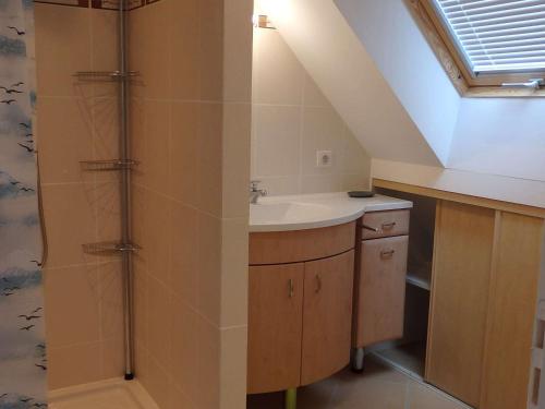 a bathroom with a sink and a shower at Maison calme avec jardin clos, proche plage Cap Coz, 5 chambres, garage - Fouesnant - FR-1-481-68 in Fouesnant