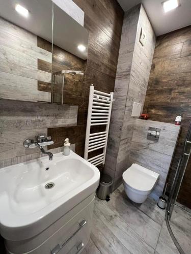 a bathroom with a sink and a toilet at Johannesburg Spacious Family apt w Free Parking and Playground in Sofia