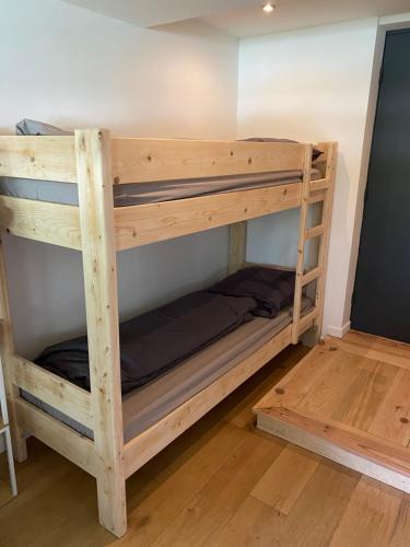 quelques lits superposés dans une chambre dans l'établissement Studio grand montets, à Chamonix-Mont-Blanc