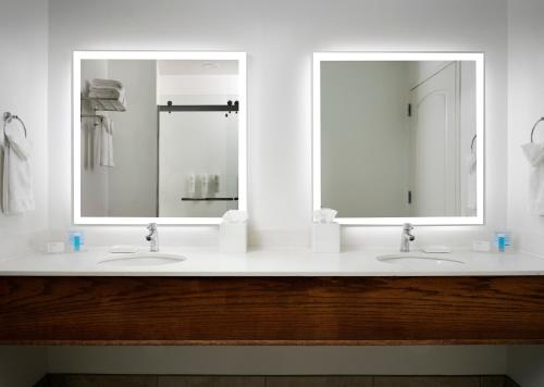 a bathroom with two sinks and a large mirror at Hampton Inn & Suites Austin - Downtown in Austin