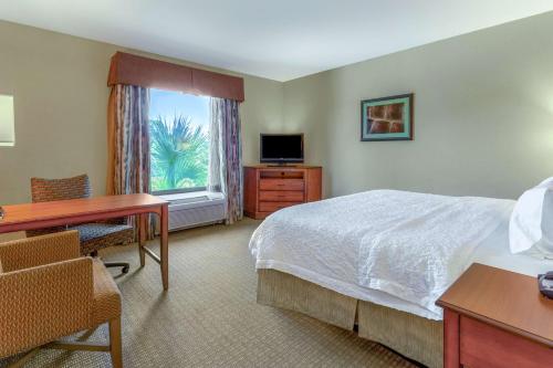 a hotel room with a bed and a desk and a television at Hampton Inn Okeechobee - Lake Okeechobee in Okeechobee