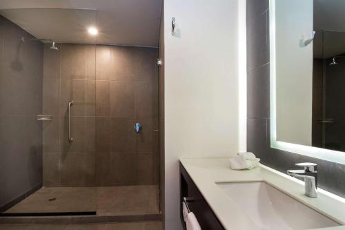 a bathroom with a shower and a sink and a tub at Hampton Inn By Hilton San Luis Potosi in San Luis Potosí