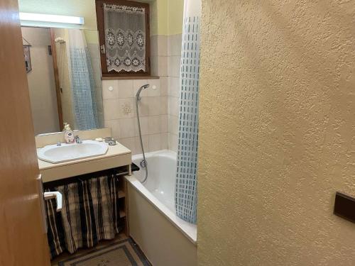 une salle de bain avec un lavabo et une baignoire dans l'établissement Appartement lumineux avec mezzanine à Praz-sur-Arly, parking, à 400m du lac - 4 pers. - FR-1-603-64, à Praz-sur-Arly
