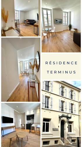 a collage of photos of a living room and a apartment at Résidence Terminus - appartements in Sainte-Maxime
