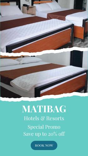 uma colagem de três camas num quarto em Matibag recreational hub resort and hotel em Candelaria