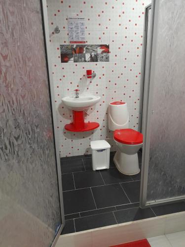 a bathroom with a sink and a toilet and a sink at Alojamiento Panamericano San Miguel in El Bordo