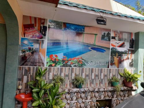 a collage of photos of a house with a swimming pool at Alojamiento Panamericano San Miguel in El Bordo