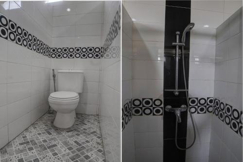 two pictures of a bathroom with a toilet and a shower at SPOT ON 92822 Finest House Near Amplas Bus Terminal in Medan