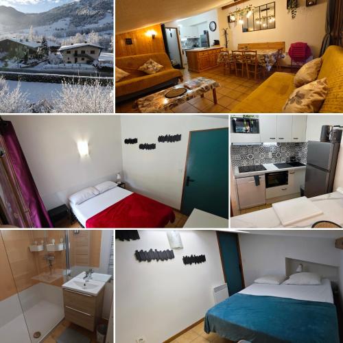 un collage de photos d'une chambre d'hôtel dans l'établissement Résidence les Olympiades - 9 personnes, à Praz-sur-Arly