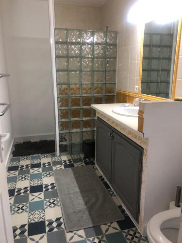 een badkamer met een wastafel en een toilet bij Les Lucioles in Vidauban