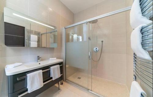 une salle de bain avec douche et lavabo dans l'établissement AMAZING & MODERN 2-Bedrooms, à Cannes