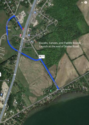 a map of a road with a blue line at Happyland Inn in Orillia