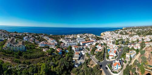an aerial view of a town on a mountain at Villa Welwitshia in Carvoeiro