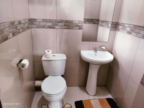 a small bathroom with a toilet and a sink at Kang B&B in Mtubatuba