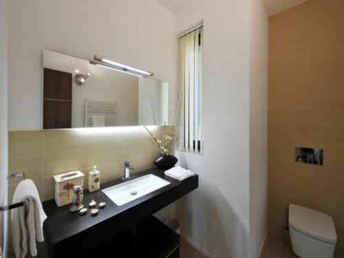 W łazience znajduje się umywalka i lustro. w obiekcie Villa Lumbini w mieście Plesio