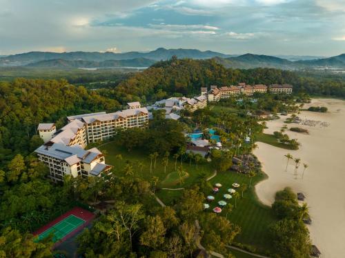 an aerial view of a resort next to a river at Shangri-La Rasa Ria, Kota Kinabalu in Kota Kinabalu