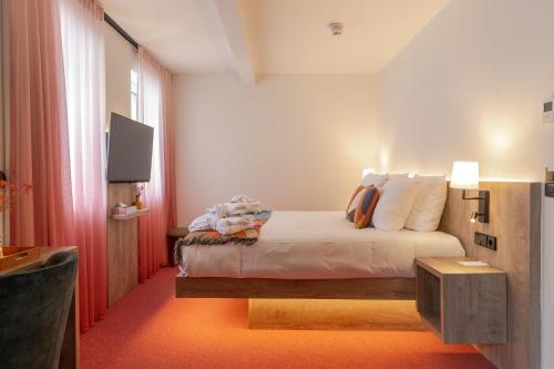 Habitación de hotel con cama y TV en Kazakiwi, en Luxemburgo
