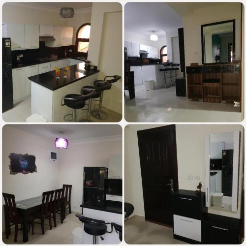quatro fotografias de uma cozinha e uma sala de estar em Turtles Beach resort em Hurghada