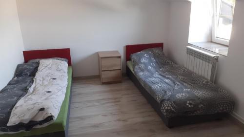 1 Schlafzimmer mit 2 Betten und einem Fenster in der Unterkunft Tanie noclegi w Bedlnie k. Kutna 