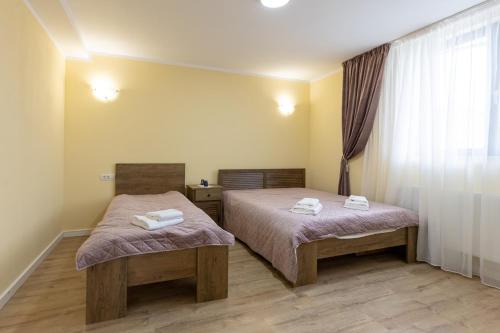 a bedroom with two beds and a window at Villa Class in Sînmartin