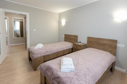 a room with two twin beds and a window at Villa Class in Sînmartin