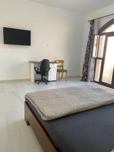 a bedroom with a bed and a desk and a chair at CONFORT HOUSE in Lugoj