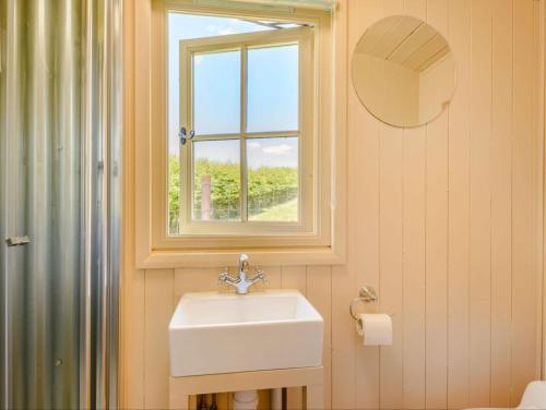 a bathroom with a sink and a window at Hot Tub Retreat - Hartley Wine Estate 