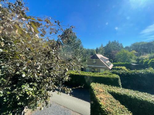a house in the middle of a garden with bushes at Luxe vakantiewoning op de Goudsberg in Lunteren