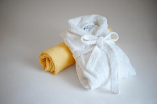 a roll of toilet paper with a white towel at Apparthotel Sonnwies in Selva dei Molini