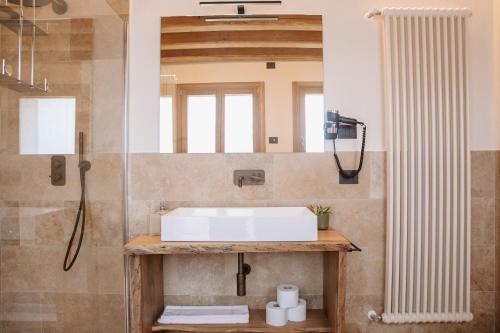 a bathroom with a sink and a mirror at Ca'Lisel in Valdobbiadene