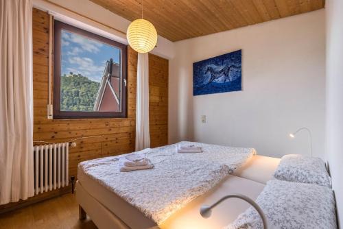 - une chambre avec 2 lits et une fenêtre dans l'établissement Ferienwohnung Am Samuelstein, à Bad Urach