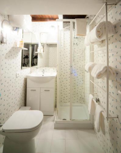 a bathroom with a shower and a toilet and a sink at Casa Vacanze Garibaldi in Spoleto