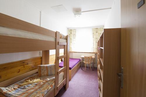 a room with two bunk beds and a window at Rodinný penzion Skiland in Ostružná