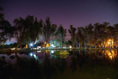a park at night with a pond and trees at BTH Hotel Arequipa Lake in Arequipa