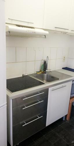 Appartement bien-être في لييج: مطبخ مع مغسلة وموقد