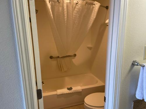 a bathroom with a bath tub and a toilet at Quality Inn Clinton North in Clinton