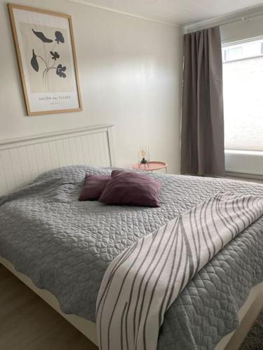 - un lit avec 2 oreillers dans une chambre dans l'établissement Täysin remontoitu iso kaksio., à Rauma