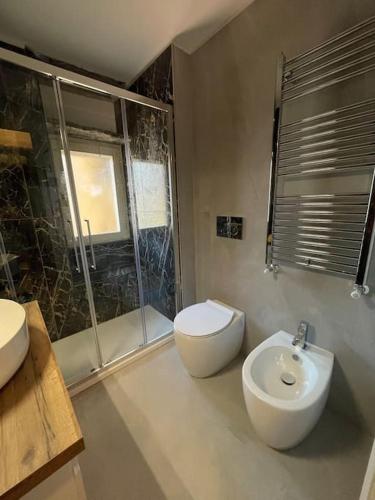a bathroom with a toilet and a sink and a shower at Kiko's Lodge - Historical Apartment in Como in Como
