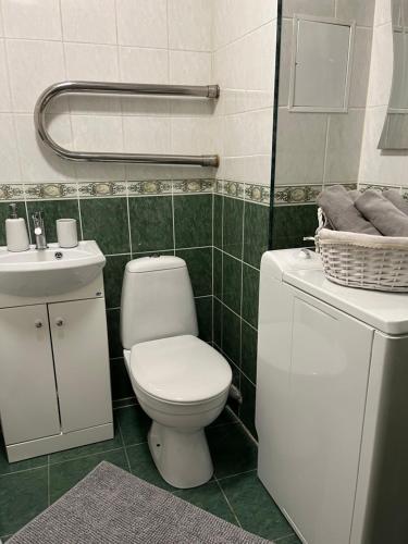 a bathroom with a toilet and a sink at Center two bedroom apartment in Daugavpils