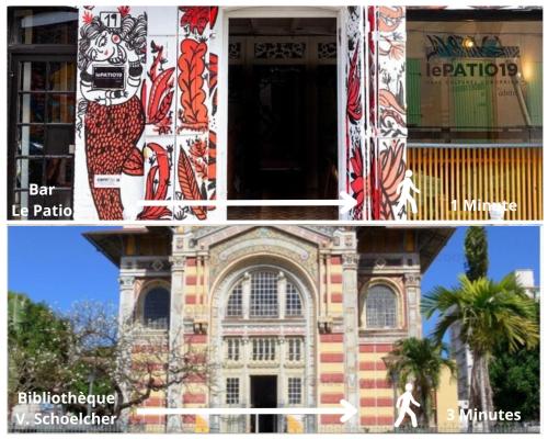 two pictures of a building with a painting on it at Appartement T3 Cœur De Ville Patio in Fort-de-France