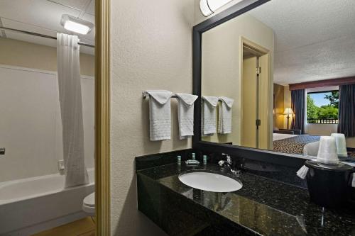 a bathroom with a sink and a mirror at Best Western Windsor Suites in Fayetteville