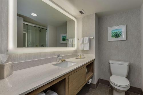 a bathroom with a sink and a toilet and a mirror at DoubleTree by Hilton Chandler Phoenix, AZ in Chandler