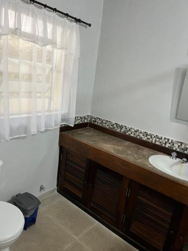 a bathroom with a sink and a toilet at Hostel Recanto Aurora in Petrópolis