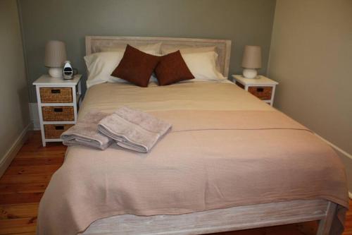 1 dormitorio con 1 cama grande y 2 almohadas en Clydesdale Cottage B&B, en Maitland